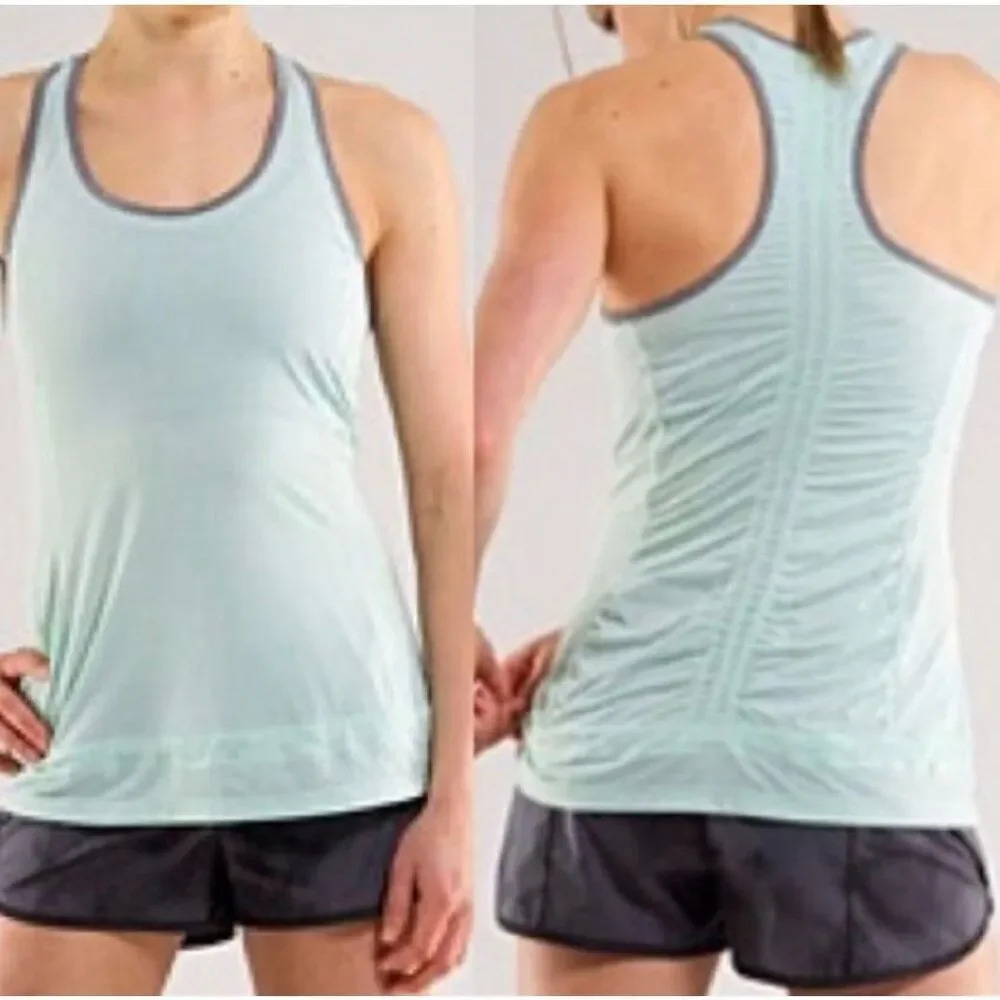 LULULEMON ATHLETICA | Run Energy Tank Top Mint Blue Stripe Drawstring | Size‎ 4